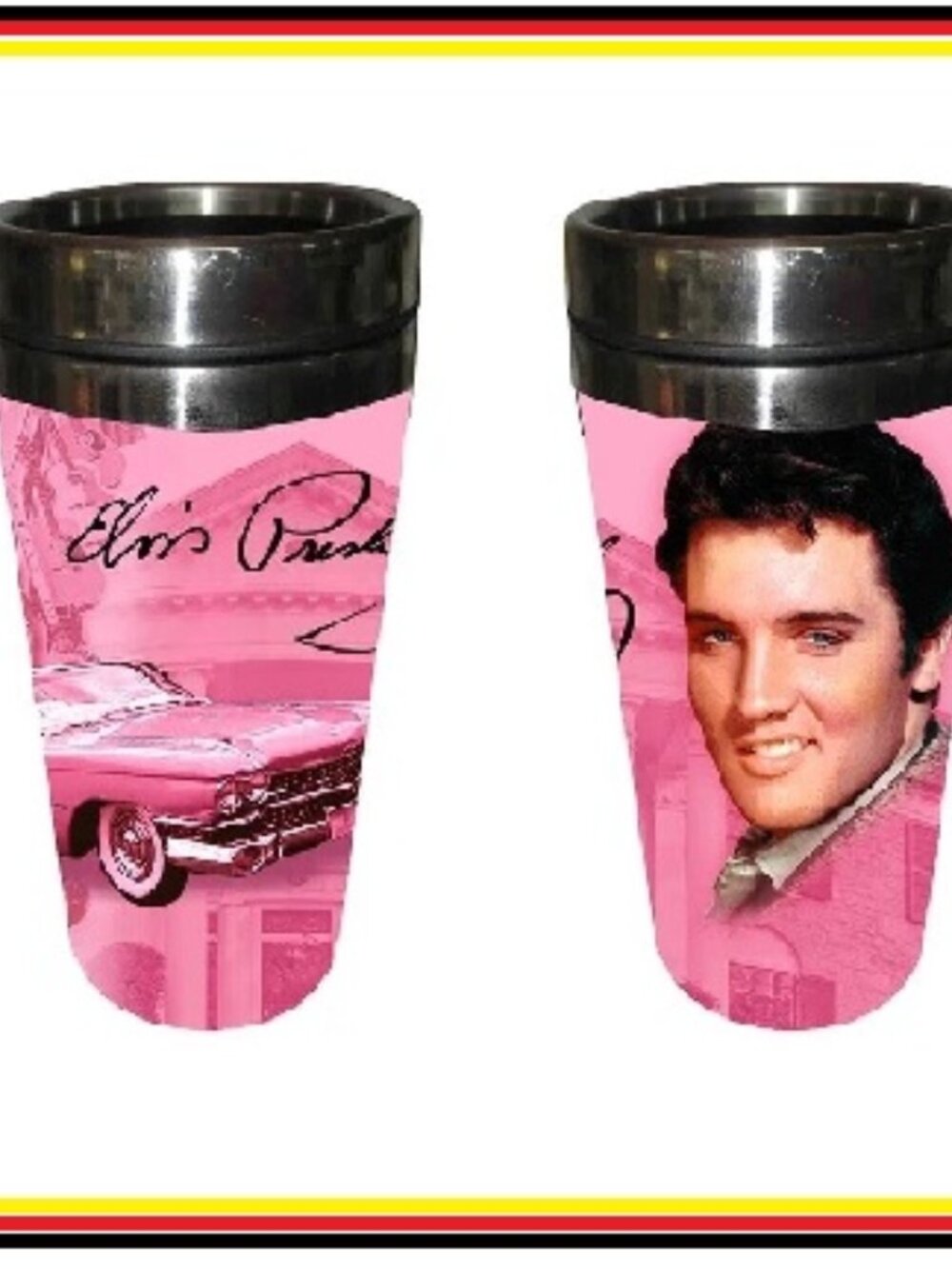 Elvis Presley Pink Cadillac Thermos Mug Hot Cold Beverages New